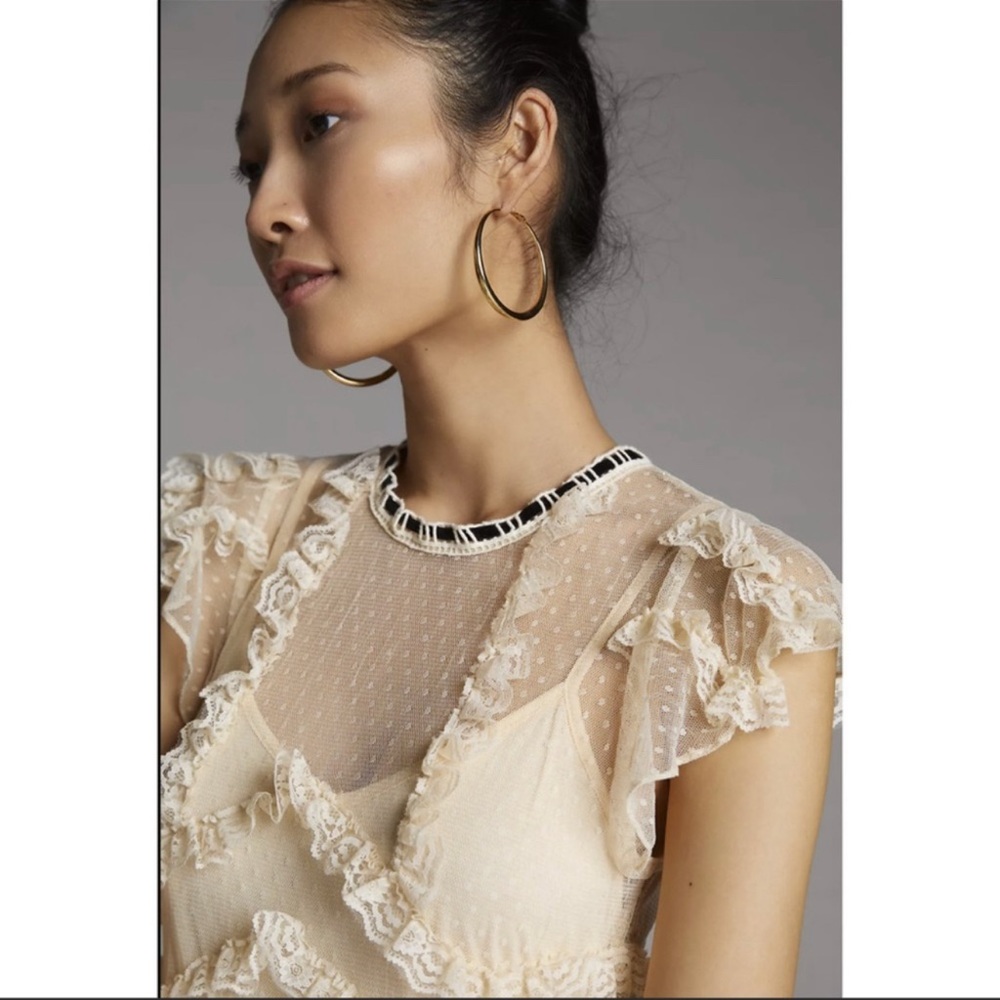 Forever That Girl Lacy Victorian Ruffled Tiered Sheer Blouse with Cami - Picture 2 of 11